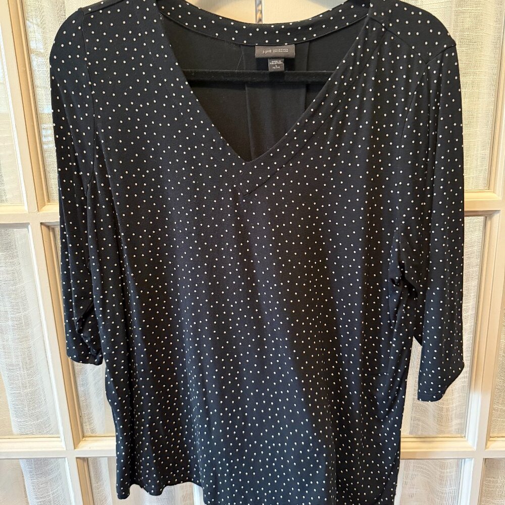 J. Jill 3/4 Sleeve V Neck Polka Dot Blouse